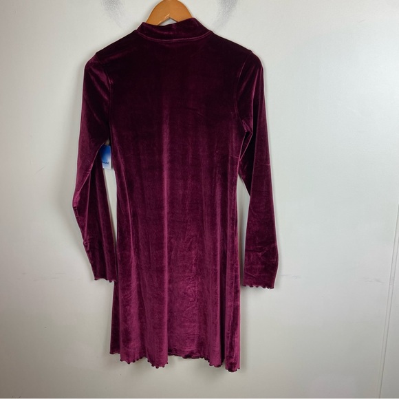 Abound Burgundy Maroon Velvet Lettuce Hem Mock Neck Longsleeve Dress Large‎ NWT - Picture 4 of 11